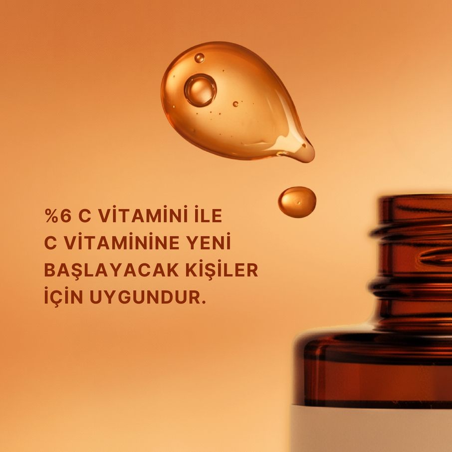 Aydınlatıcı, Cilt Tonu Eşitleyici Leke ve Kırışıklık Karşıtı %6 C Vitamini Serumu - 30 ml