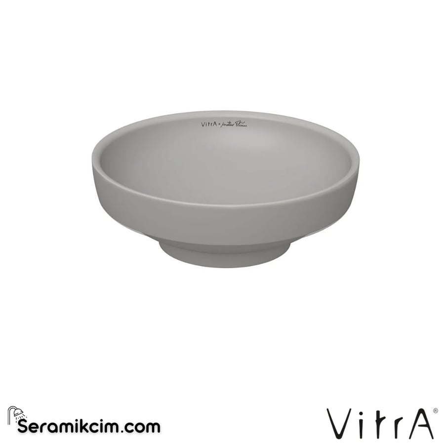 VitrA Water Jewels Çanak Lavabo Yuvarlak, Kompakt, 40x40 cm Armatür Deliksiz, Su Taşma Deliksiz, Mat Taş Gri