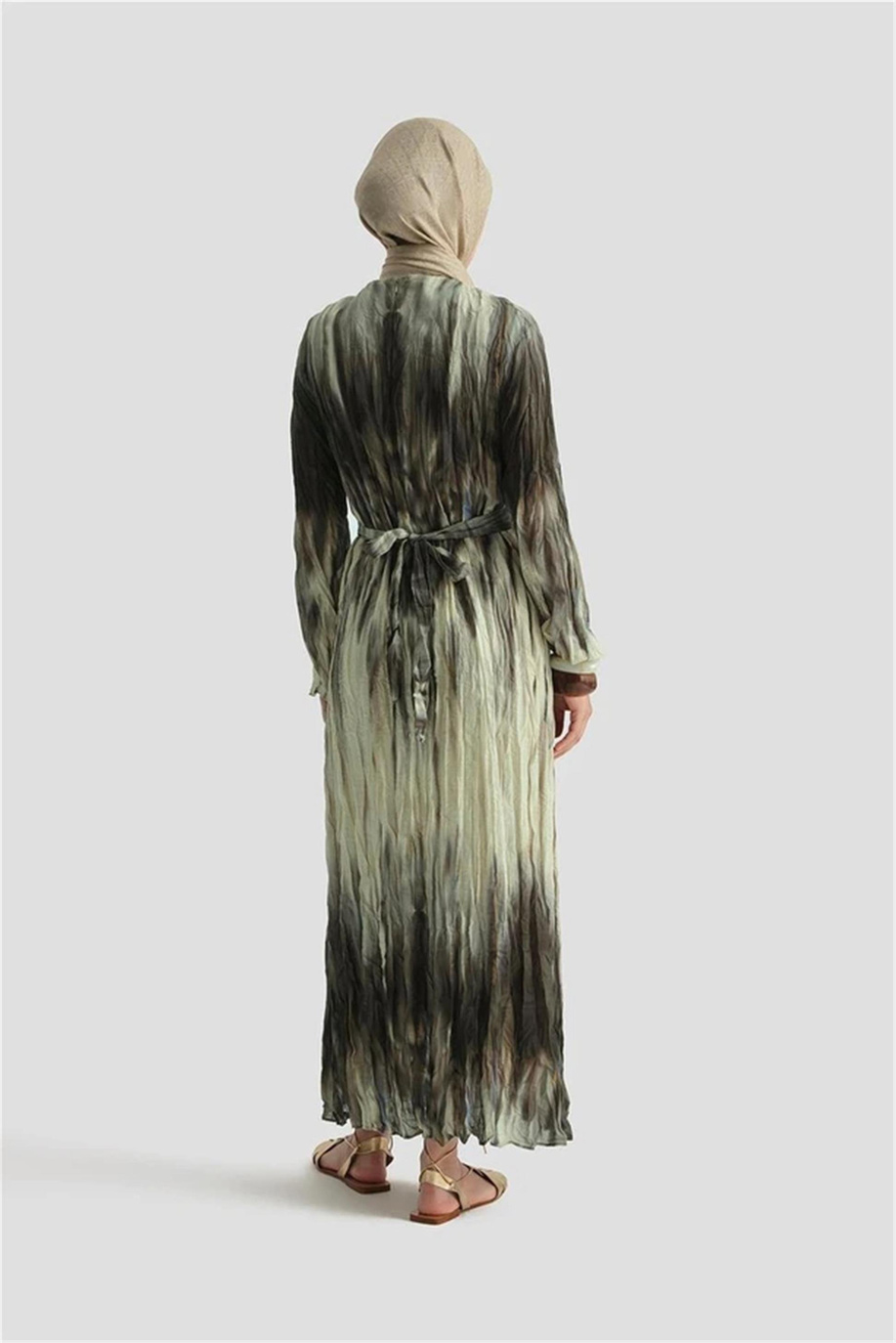  Batik Desen Kraşlı Elbise Haki