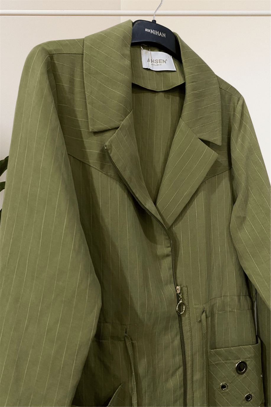 Ahsen İki Cepli Çizgili Ceket Haki  - 25YAH3527