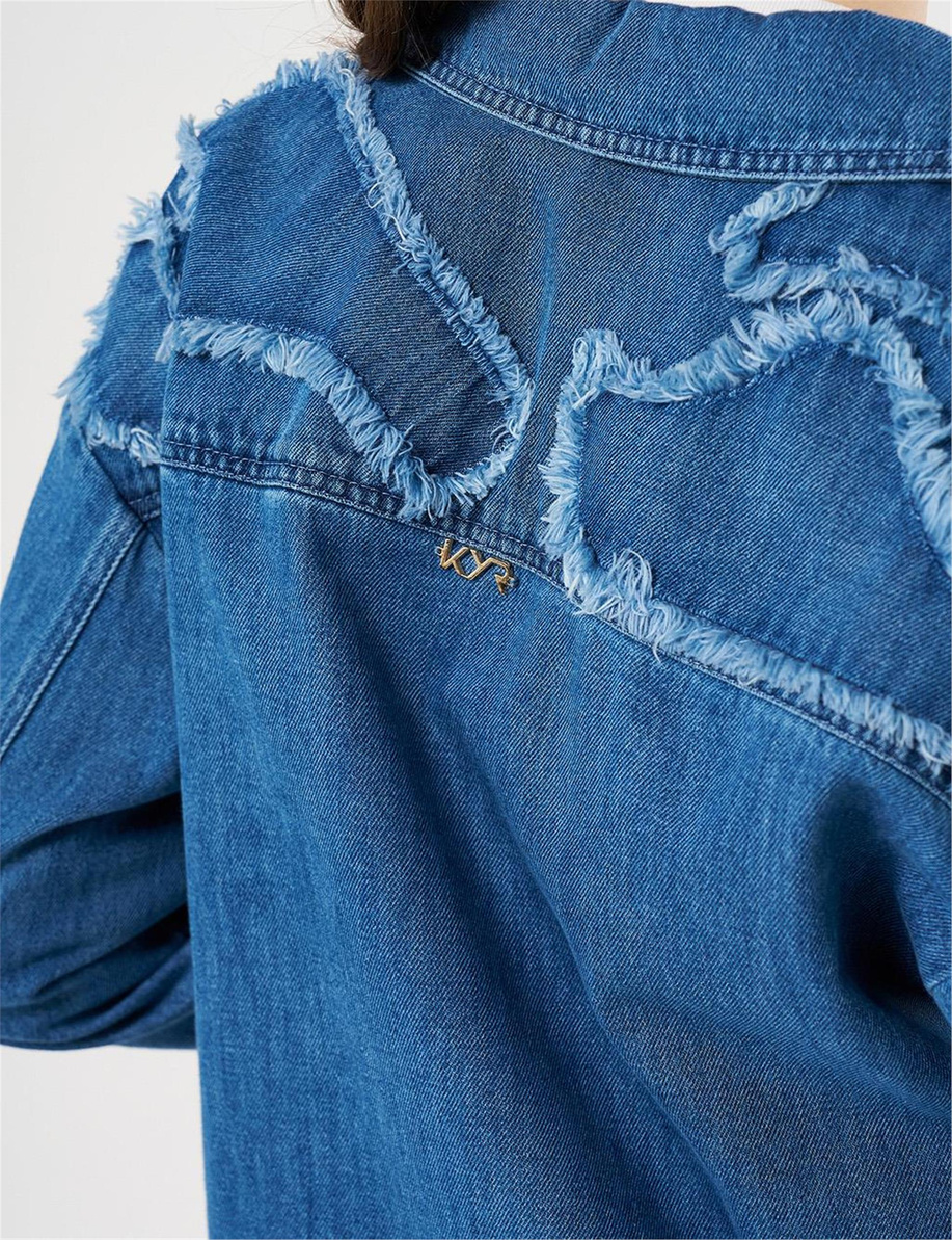 Aplikeli Denim Ceket İndigo