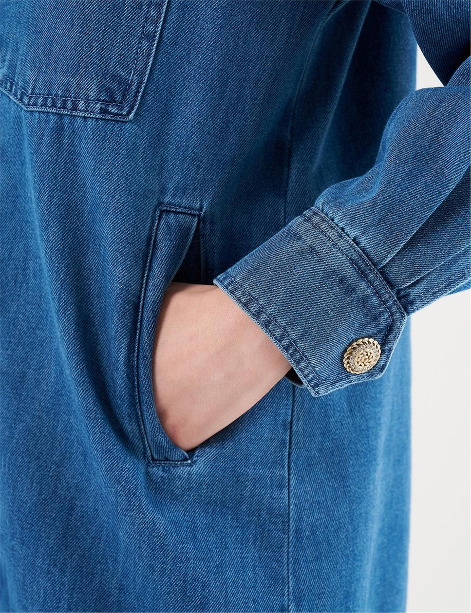 Aplikeli Denim Ceket İndigo