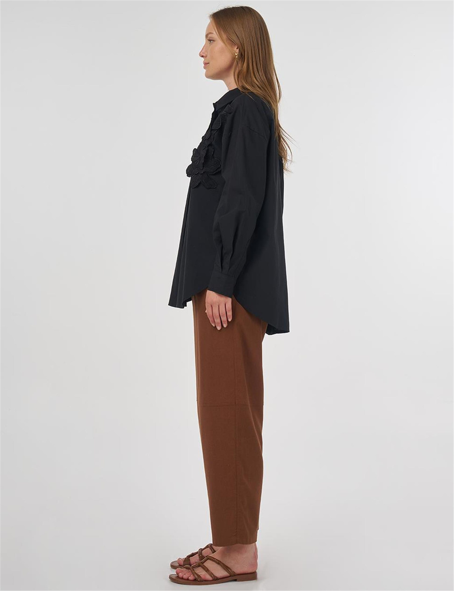 Aplikeli Pamuklu Tunik Siyah