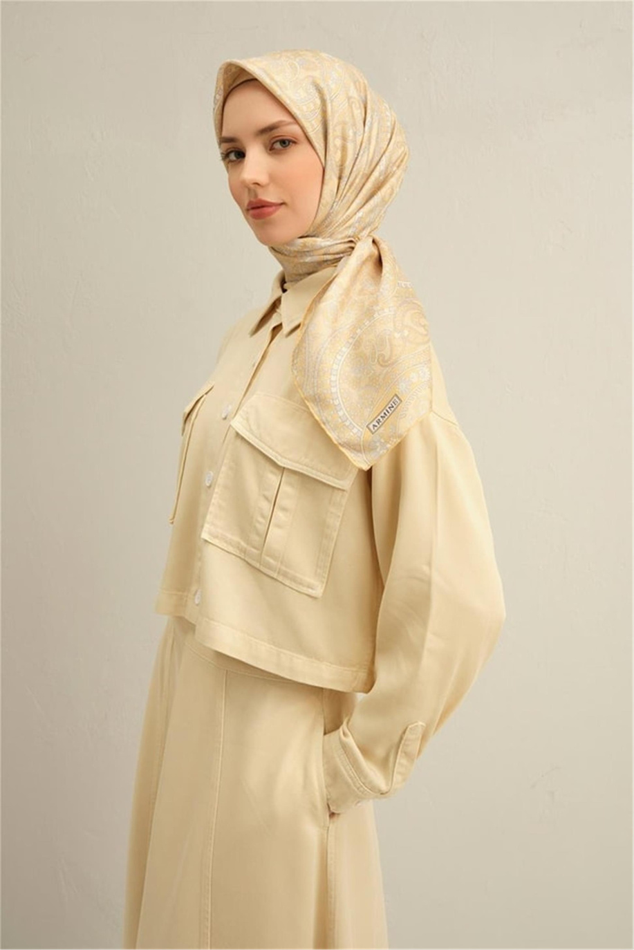 Armine Desenli Sura Saf İpek Eşarp 9304 53