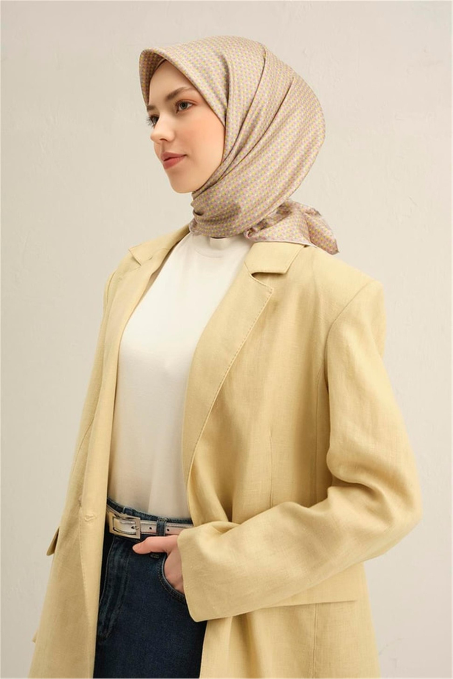 Armine Desenli Twill Saf İpek Eşarp 9307 32
