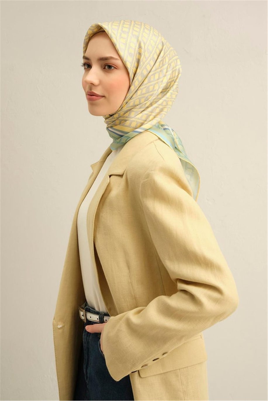 Armine Desenli Twill Saf İpek Eşarp 9301 87