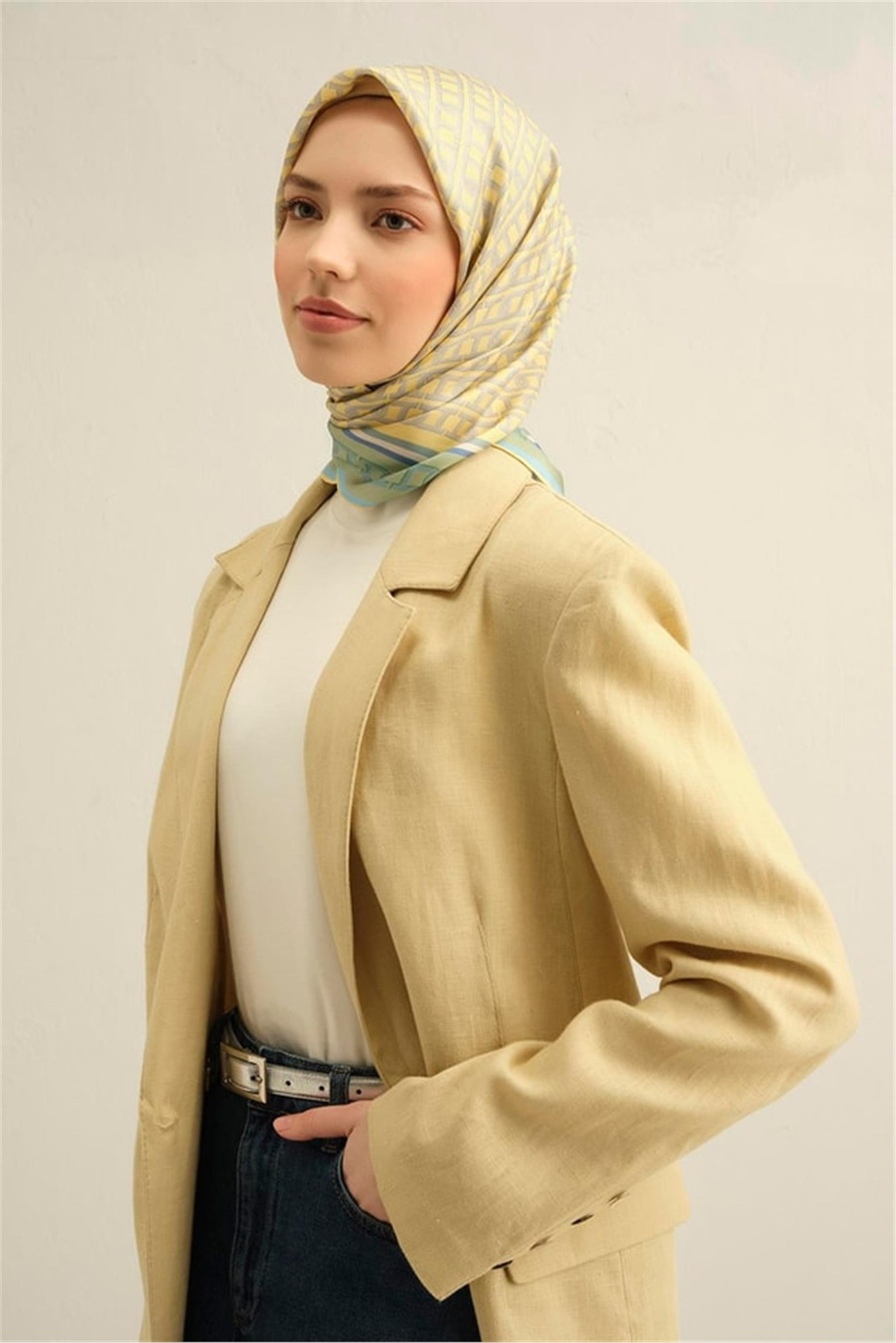 Armine Desenli Twill Saf İpek Eşarp 9301 87