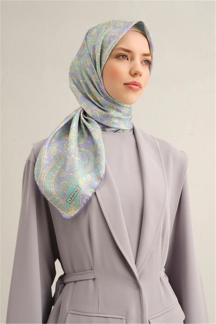 Armine Desenli Twill Saf İpek Eşarp 9304 34