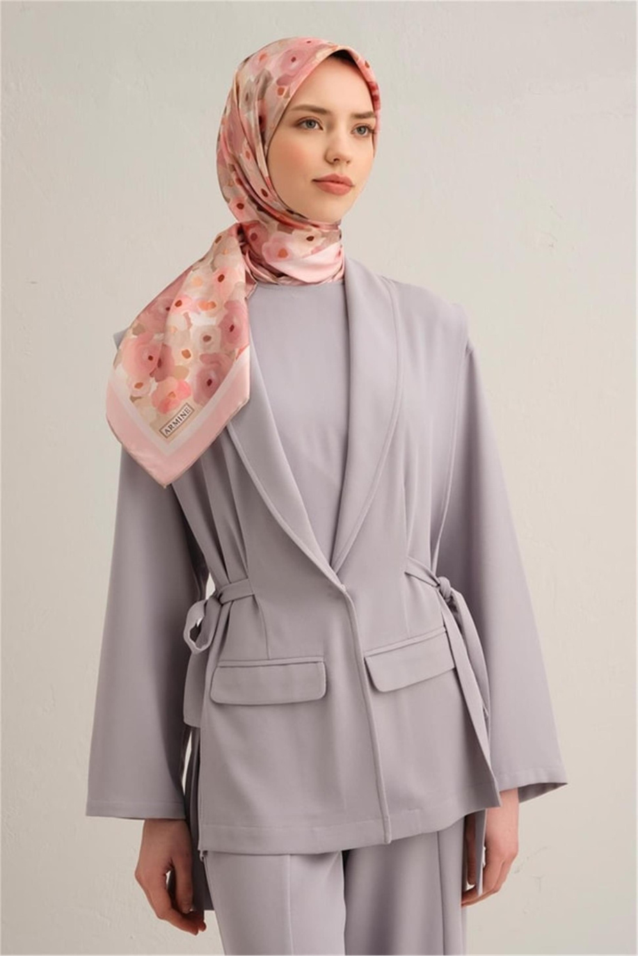 Armine Desenli Twill Saf İpek Eşarp 9300 35