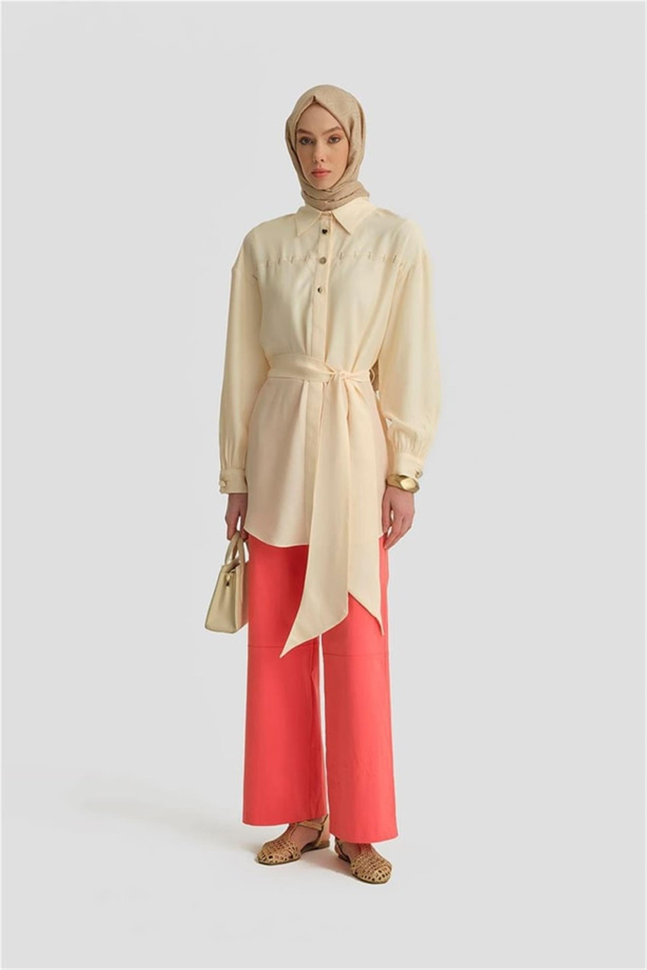 Armine Düz Paça Pantolon Coral