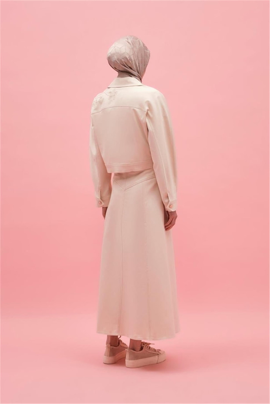 Armine Kulplu Ham Denim Etek Naturel