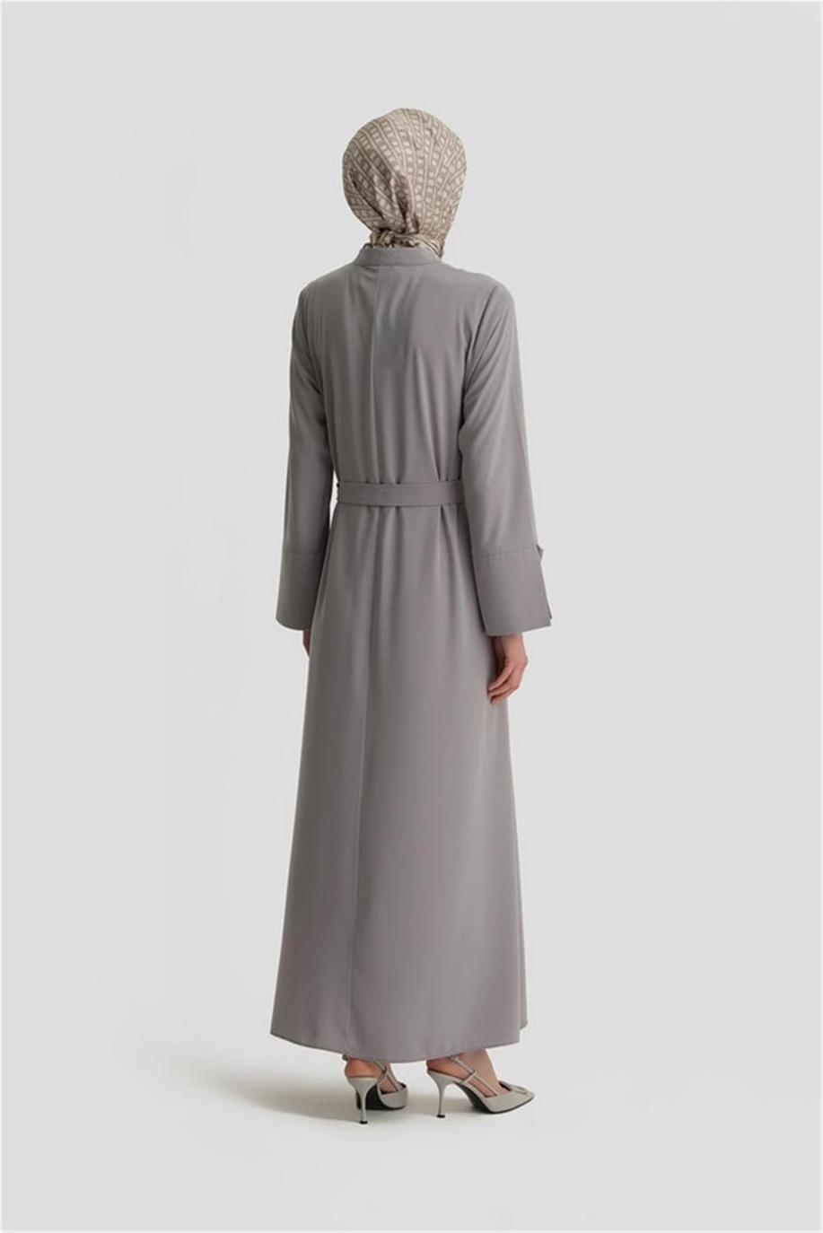 Armine Manşeti Katlanabilen Ferace Açık Gri