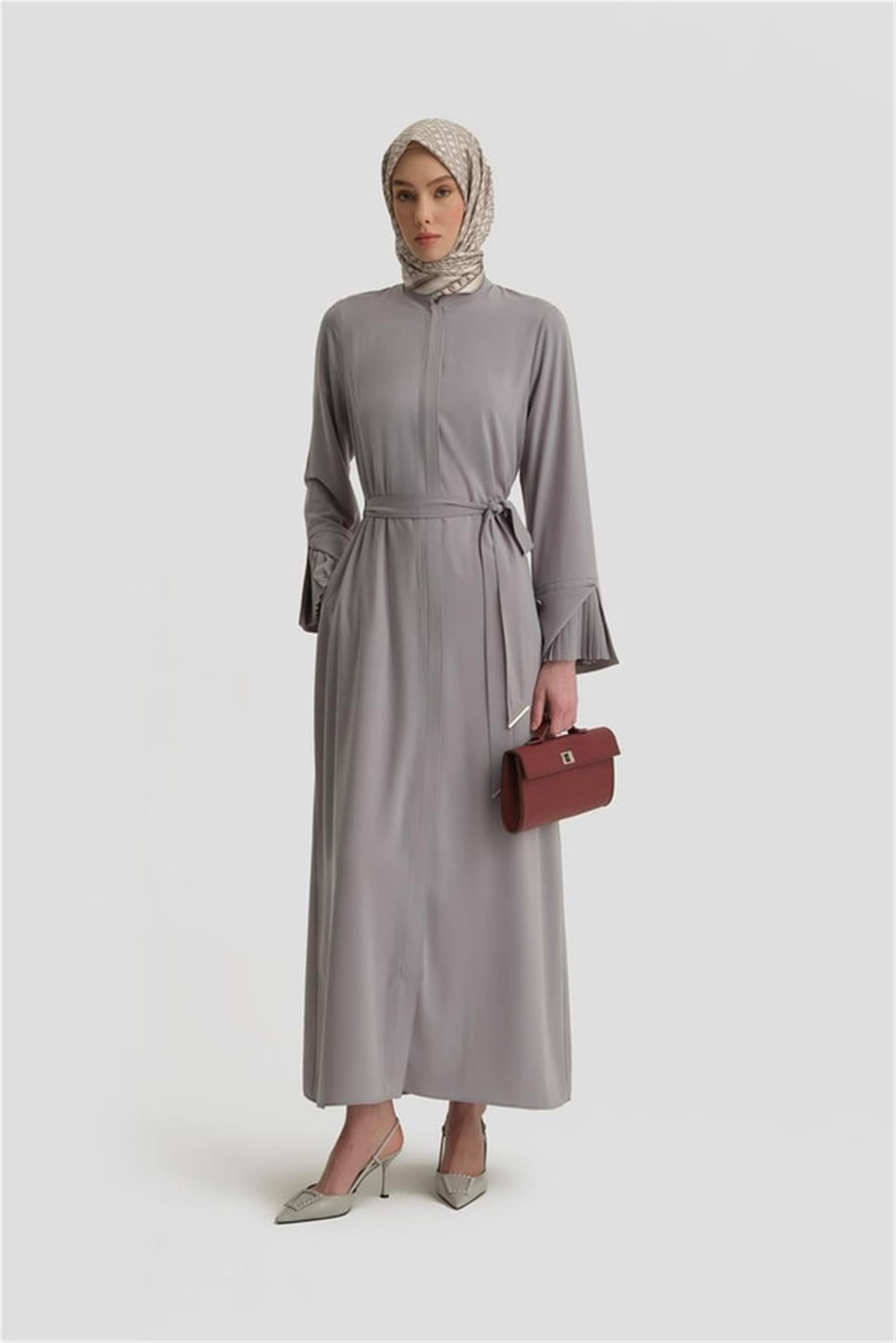 Armine Manşeti Katlanabilen Ferace Açık Gri