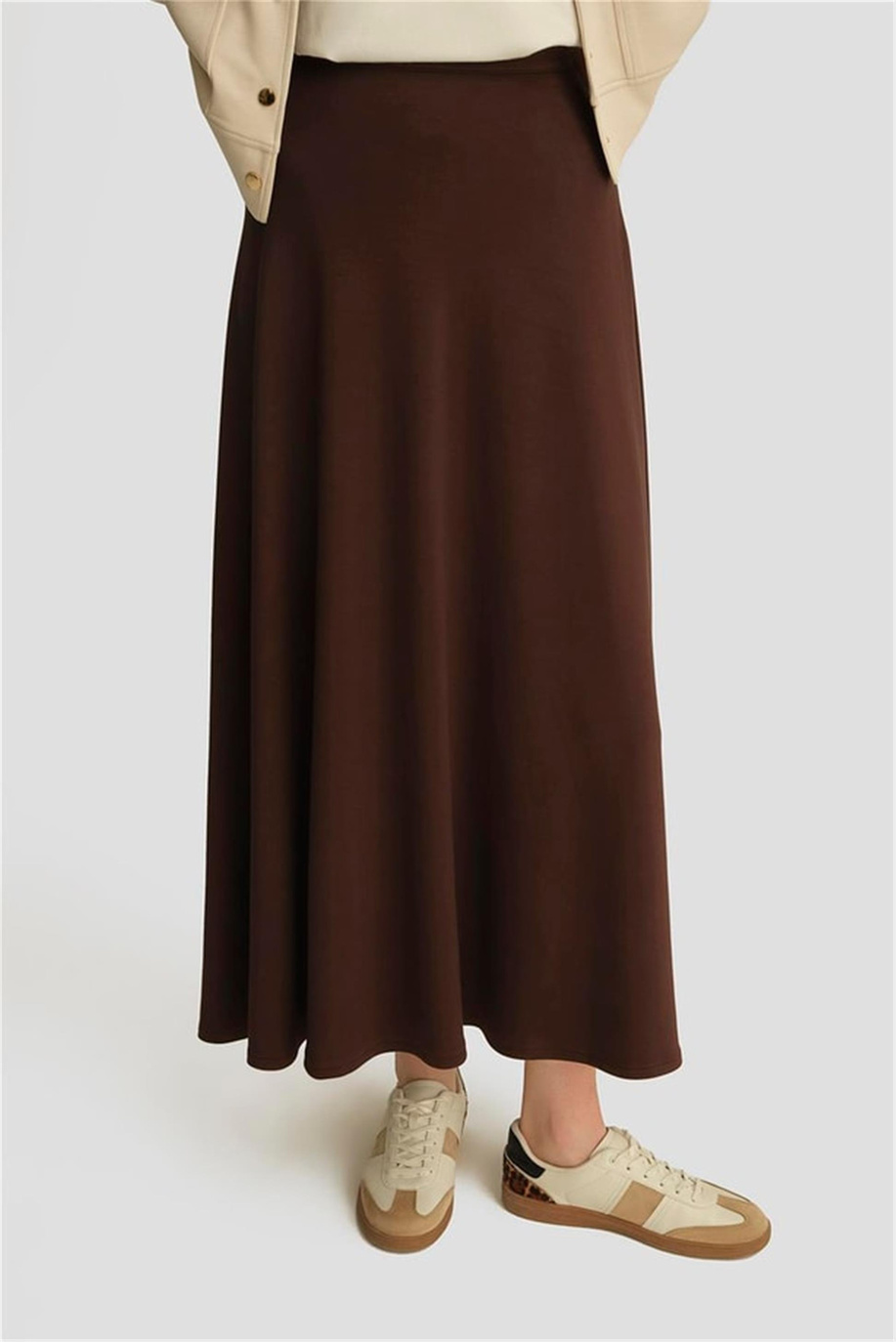 Armine Modal Kloş Etek 25YD4233-2 Kahverengi