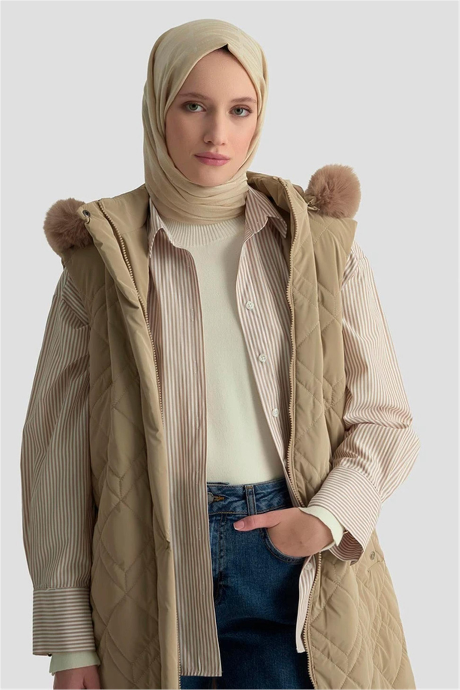 Armine Trend Yelek Bej - 25KT505