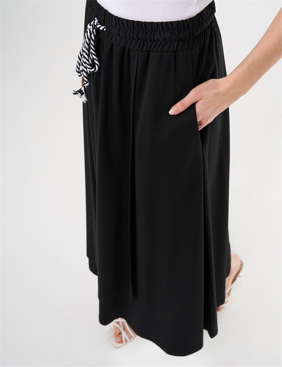 Bağcıklı Örme Anvelop Etek Siyah