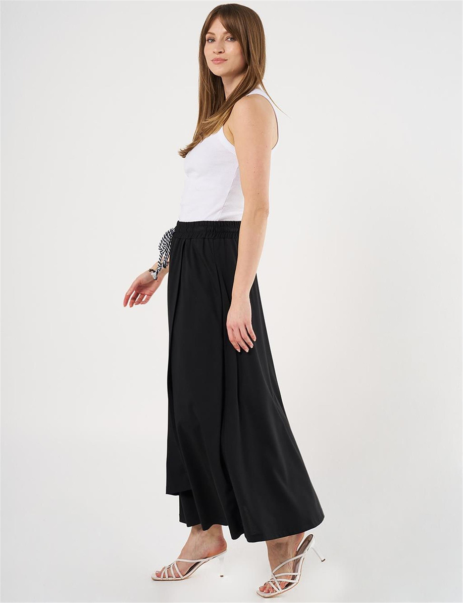 Bağcıklı Örme Anvelop Etek Siyah