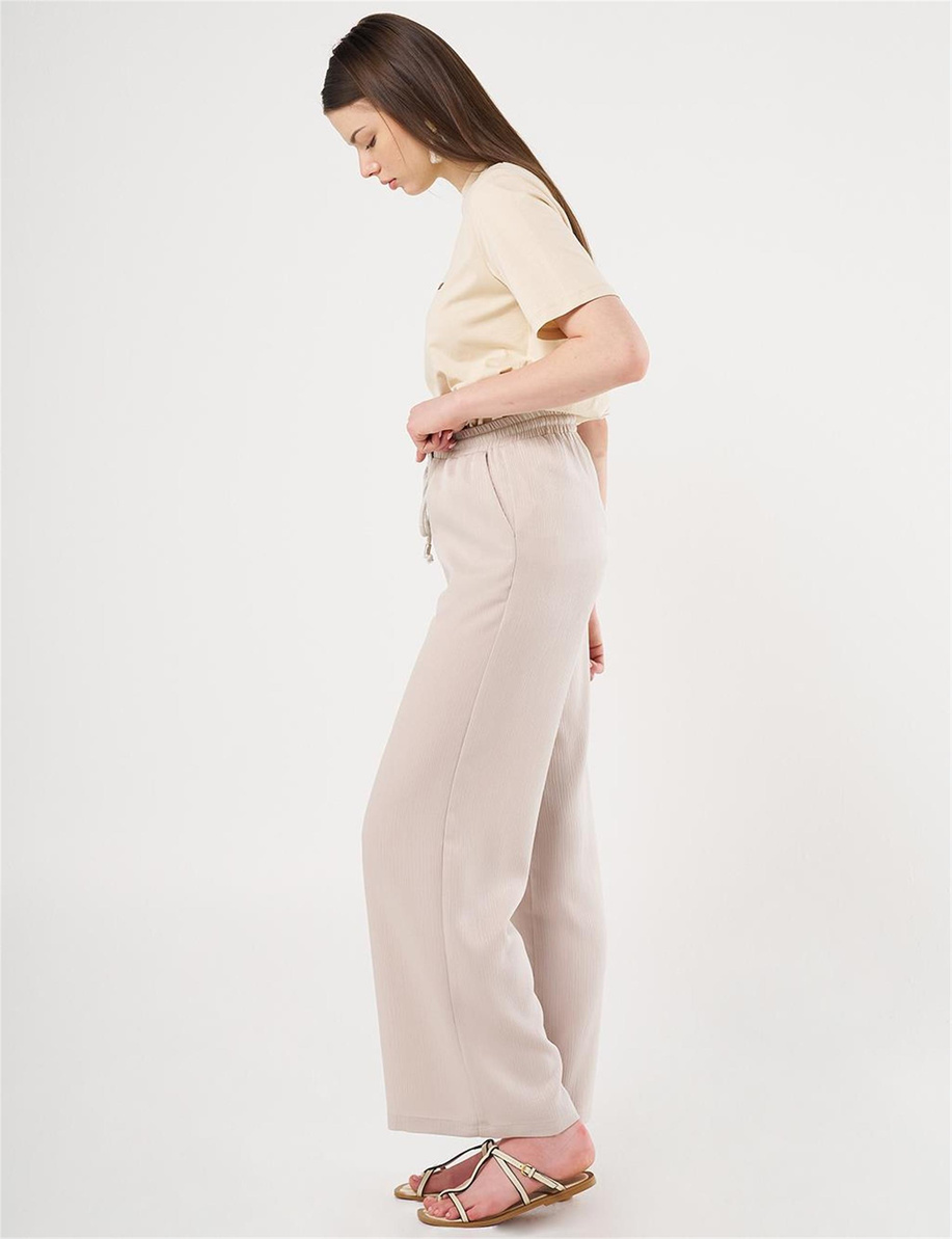 Bağcıklı Rahat Kesim Pantolon Taş