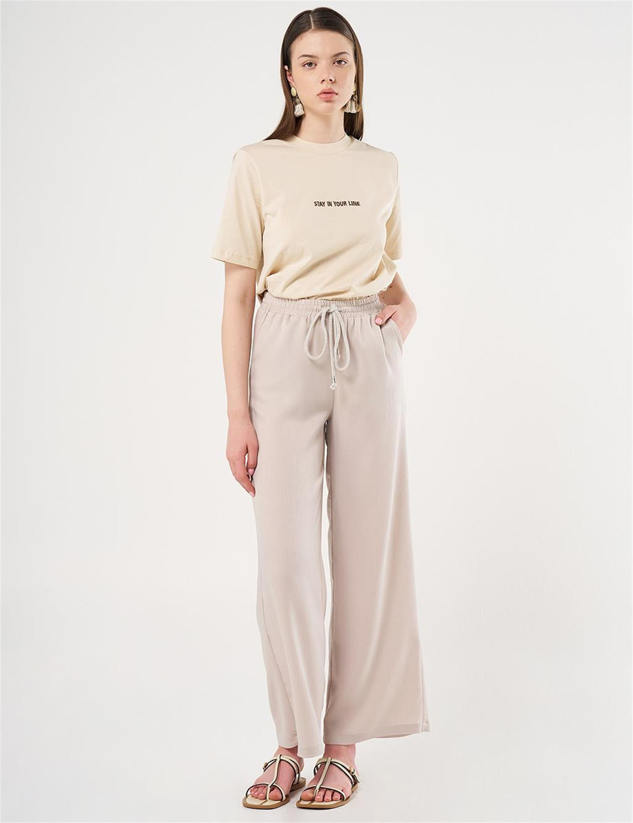 Bağcıklı Rahat Kesim Pantolon Taş