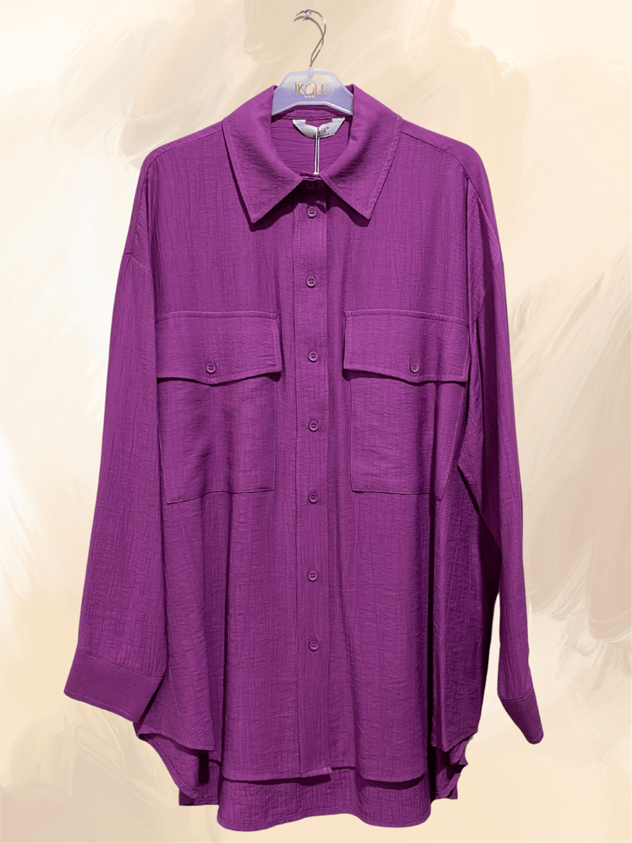 Basıc Cep Detaylı Violet Gömlek