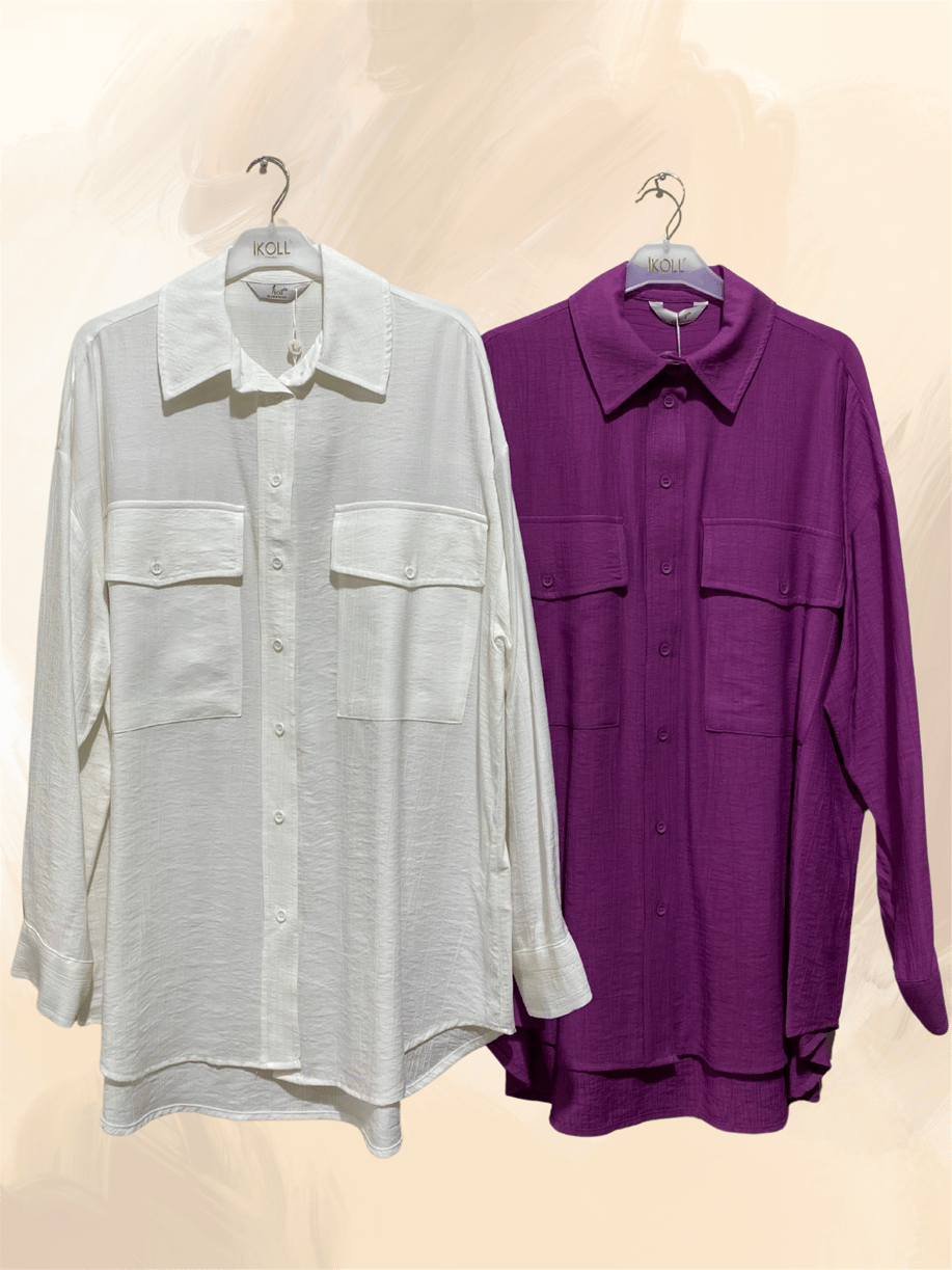 Basıc Cep Detaylı Violet Gömlek