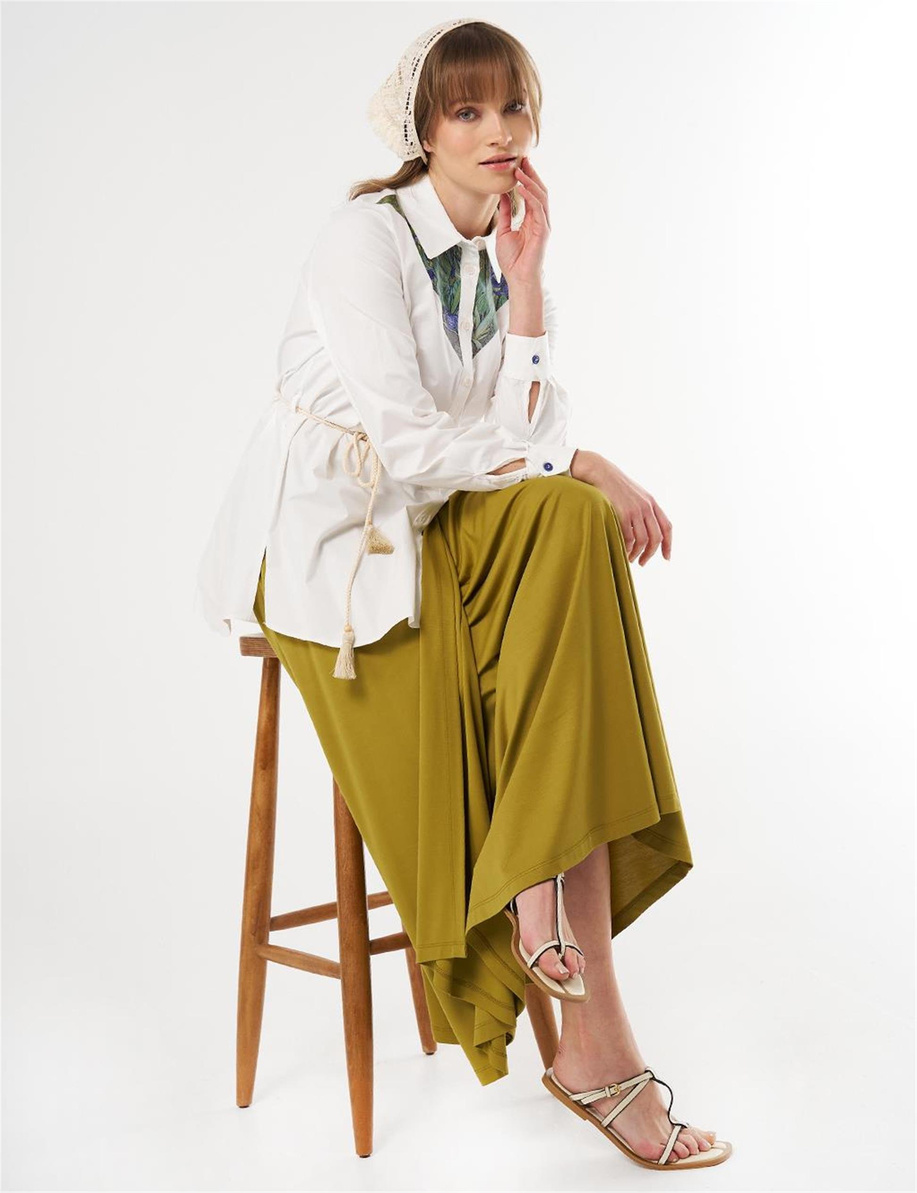 Baskı Detaylı Pamuklu Tunik Ekru