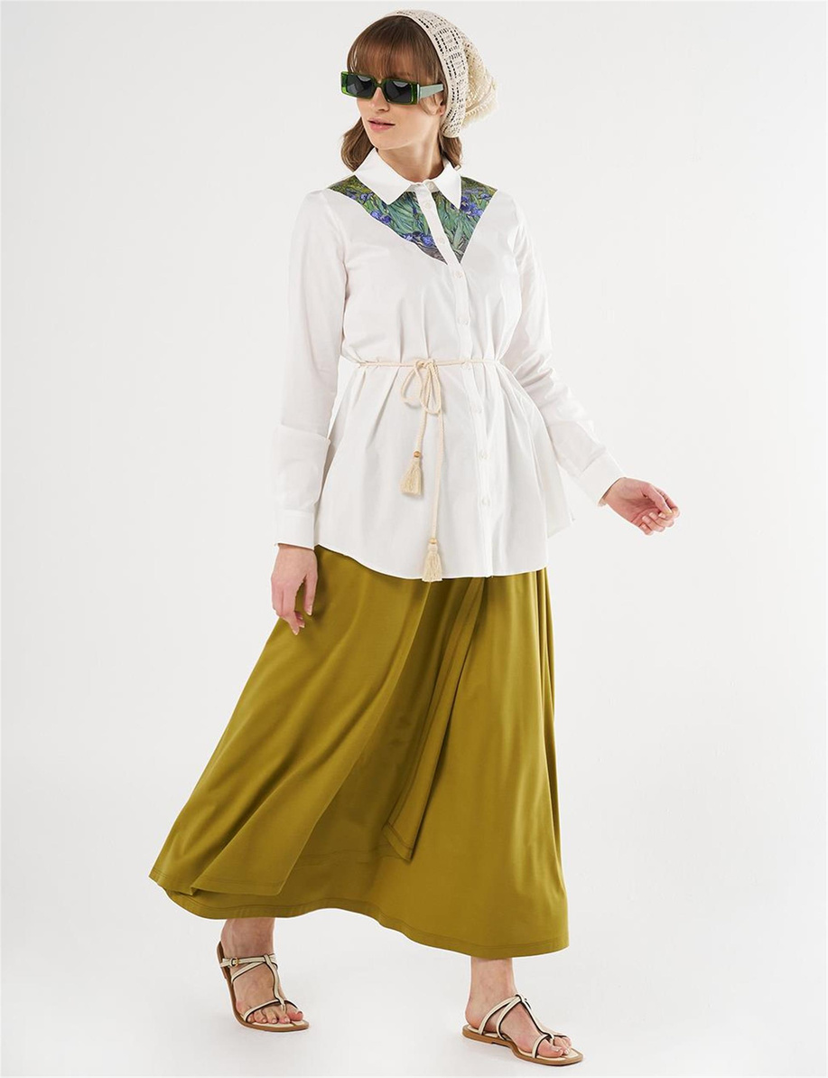 Baskı Detaylı Pamuklu Tunik Ekru