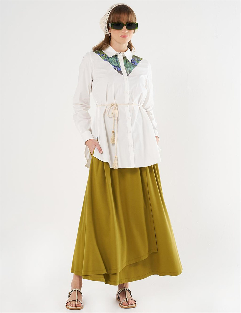 Baskı Detaylı Pamuklu Tunik Ekru