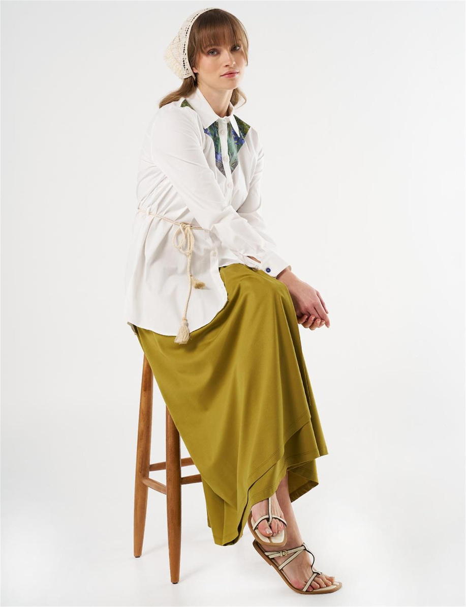 Baskı Detaylı Pamuklu Tunik Ekru