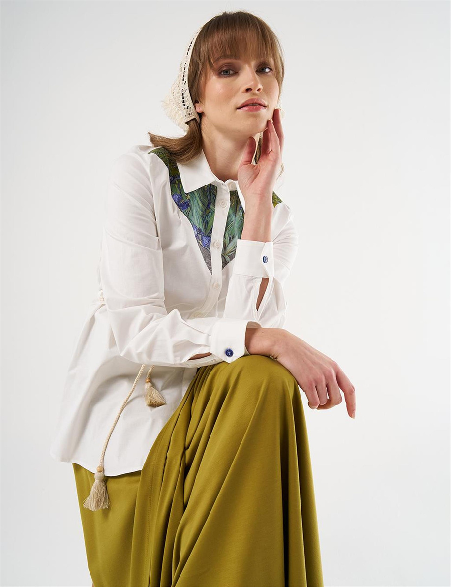 Baskı Detaylı Pamuklu Tunik Ekru