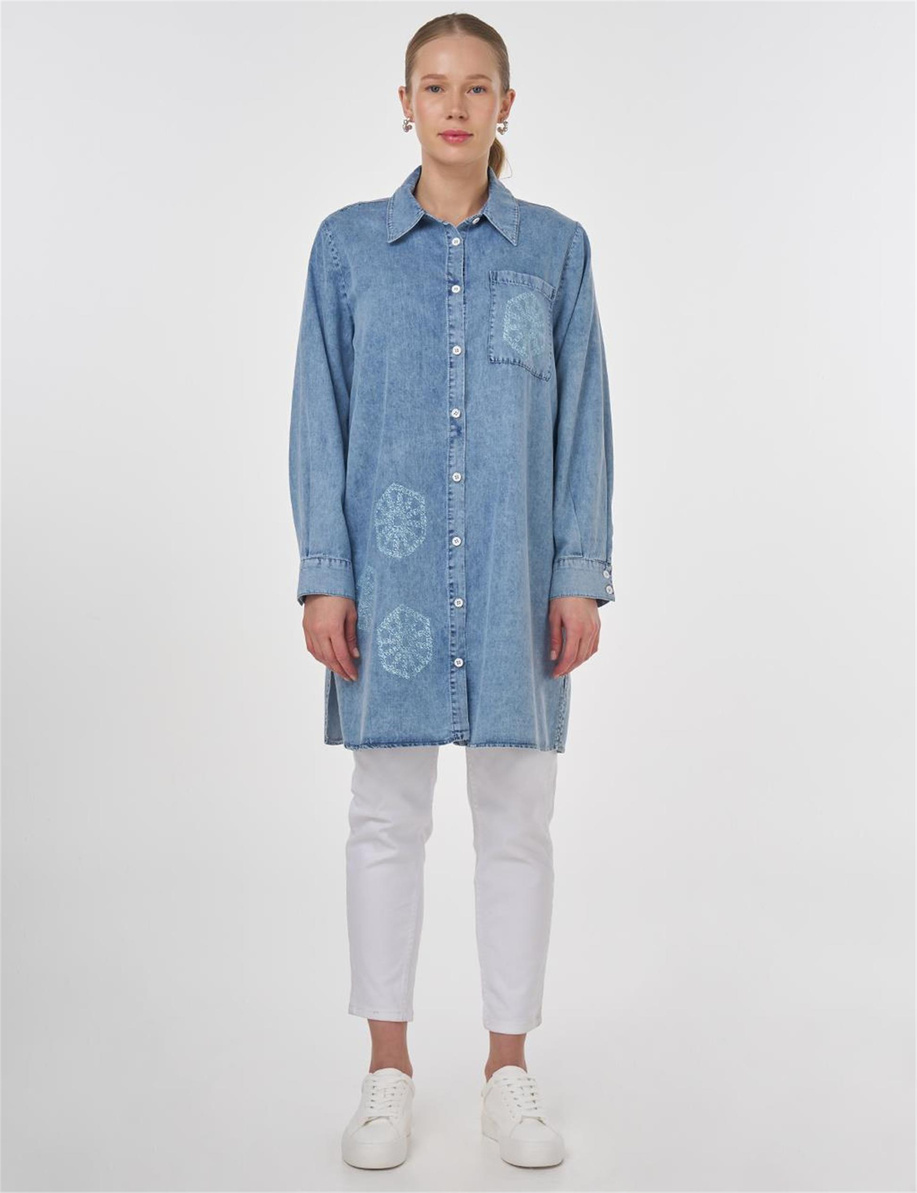 Baskı Detaylı Uzun Lyocell Tunik Havlu Yıkama - KA-B25-21170