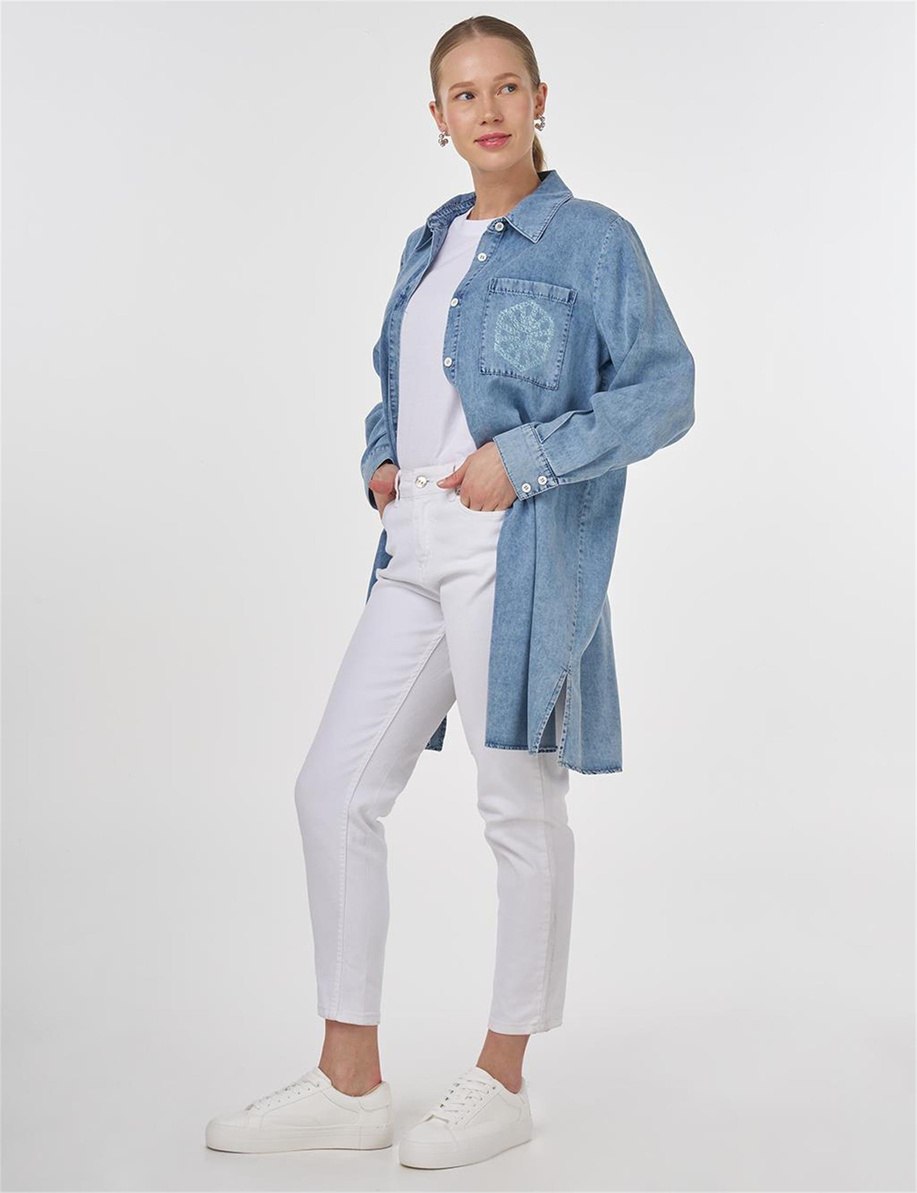 Baskı Detaylı Uzun Lyocell Tunik Havlu Yıkama - KA-B25-21170