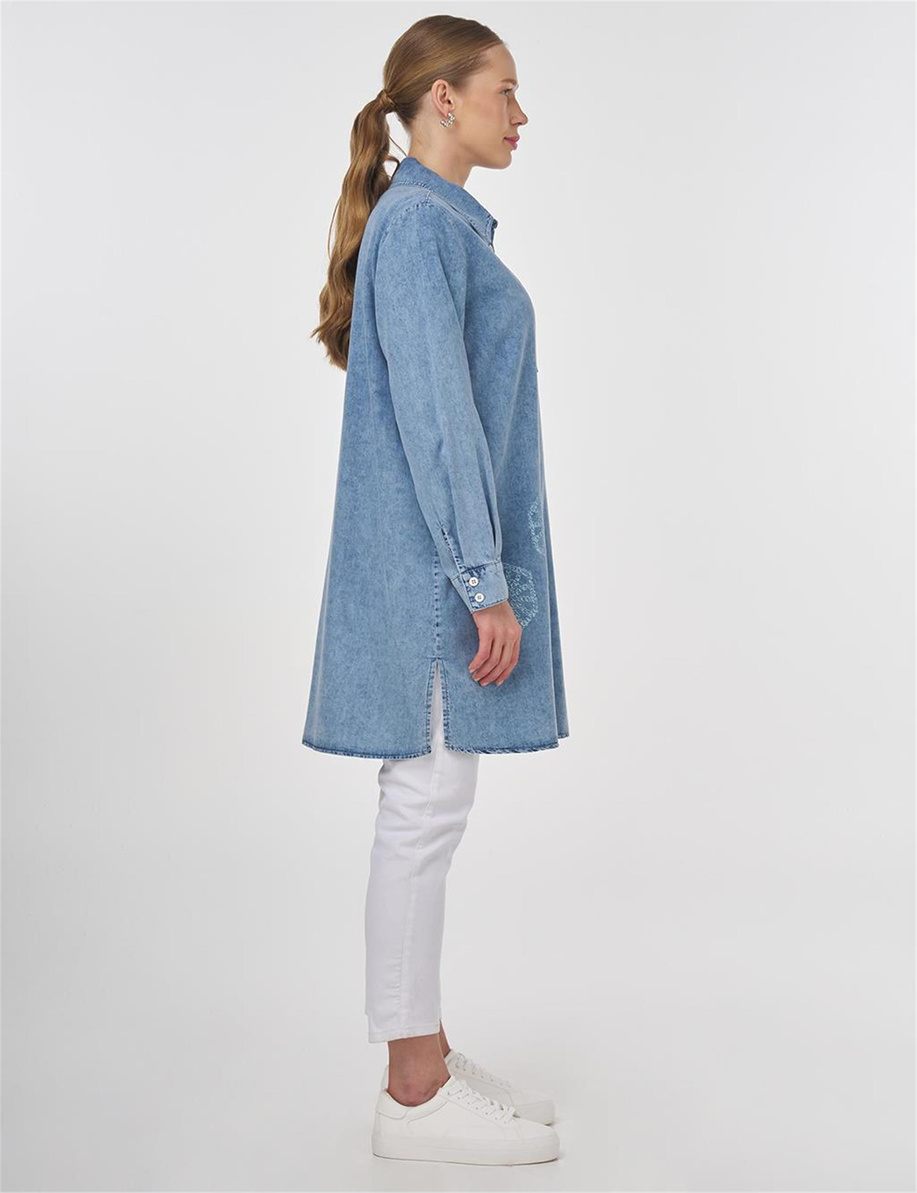 Baskı Detaylı Uzun Lyocell Tunik Havlu Yıkama - KA-B25-21170