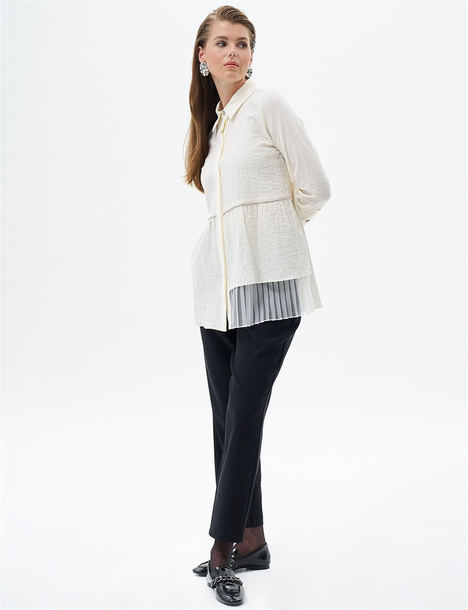 Bel Detaylı Havuç Siyah Pantolon