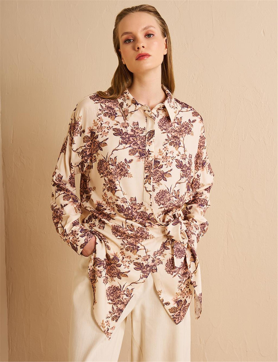 Belden Bağlamalı Viskon Tunik Krem