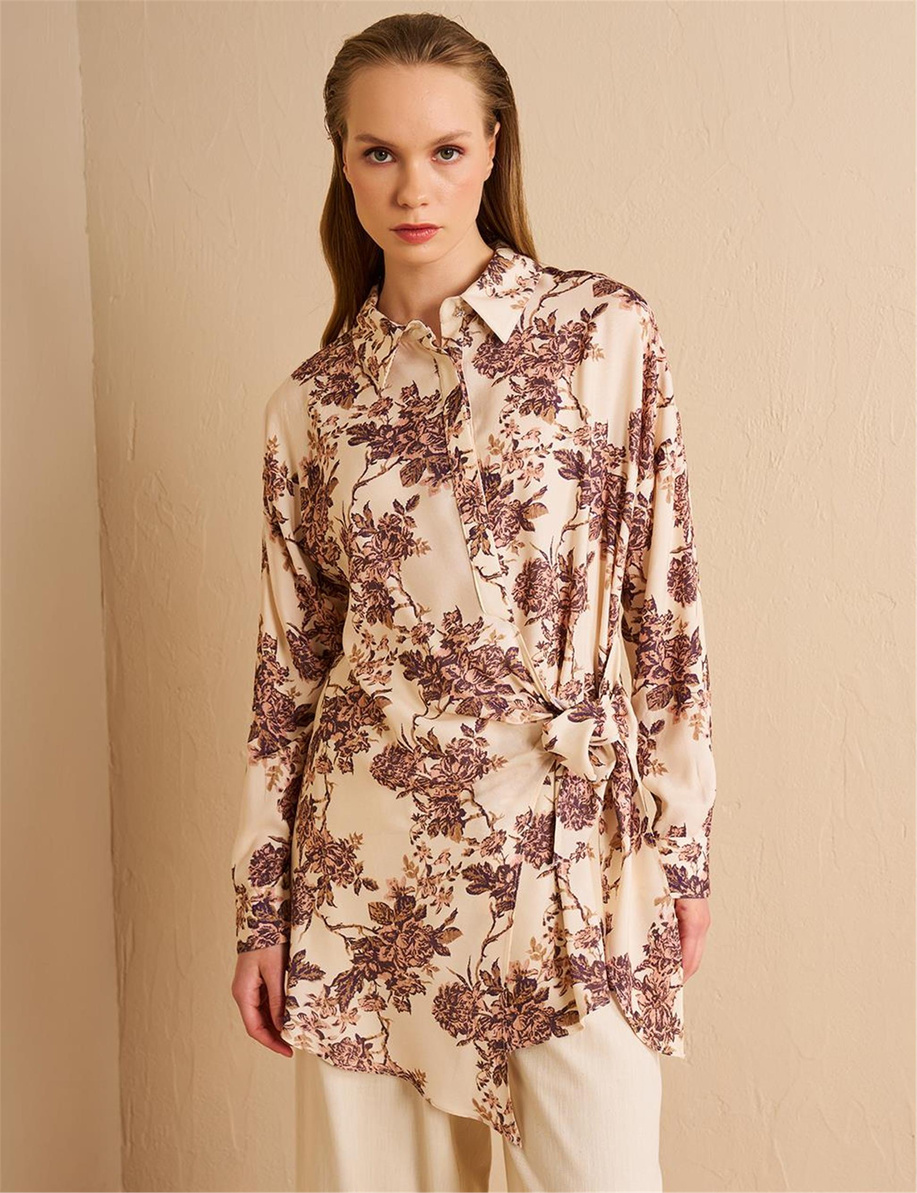 Belden Bağlamalı Viskon Tunik Krem