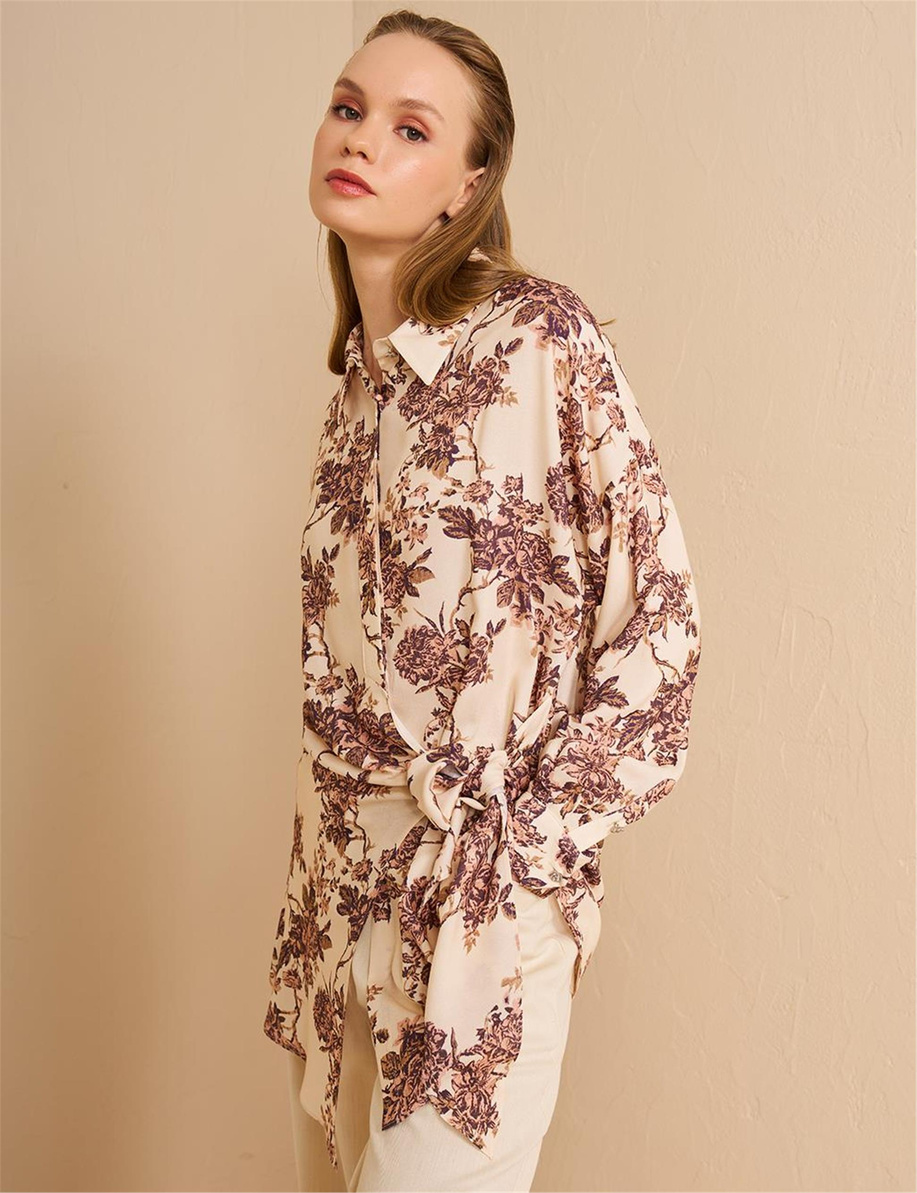 Belden Bağlamalı Viskon Tunik Krem