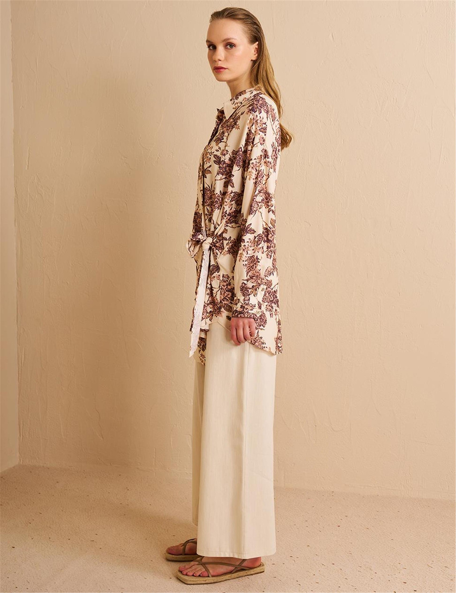 Belden Bağlamalı Viskon Tunik Krem