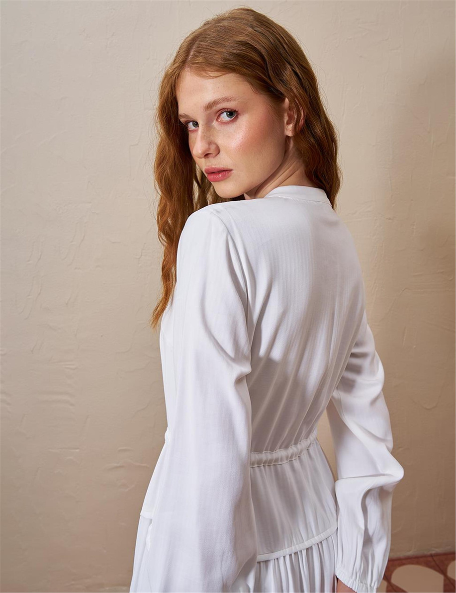 Beli Bağcıklı Rayon Elbise Optik Beyaz - KY-B25-83007