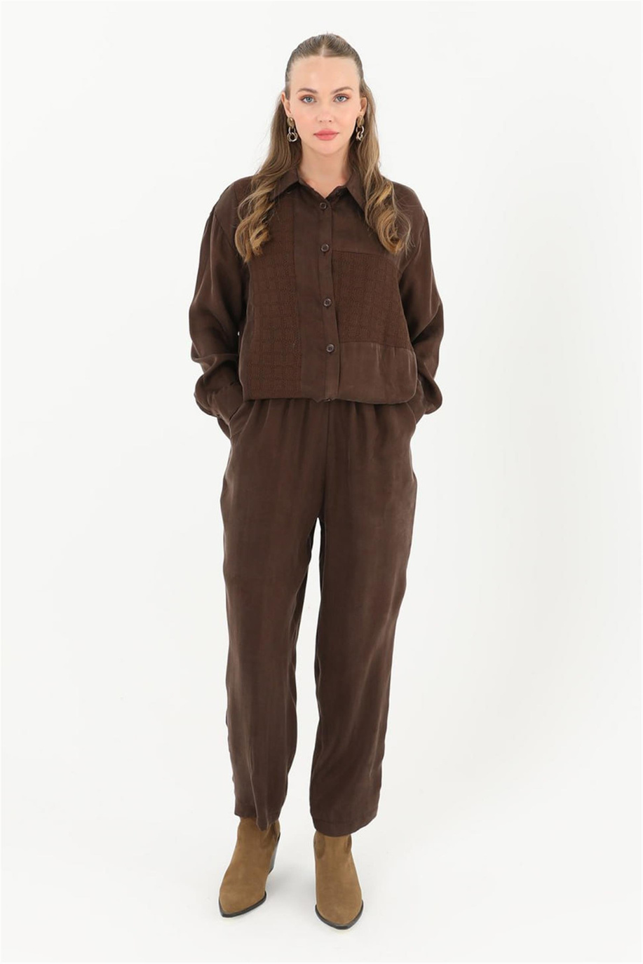 Beli Büzgülü Kahve Pantolon