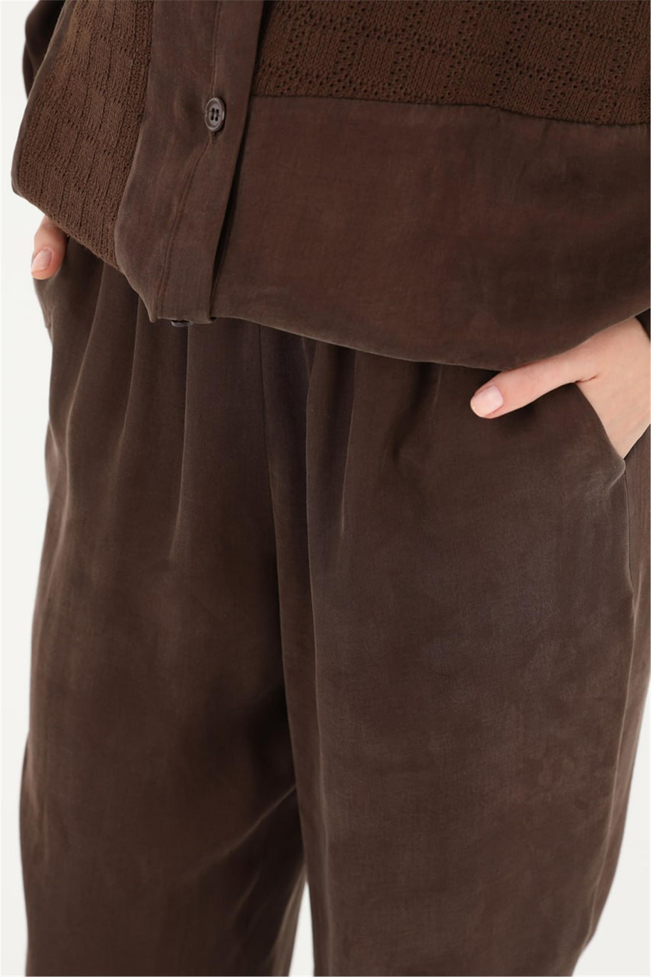 Beli Büzgülü Kahve Pantolon