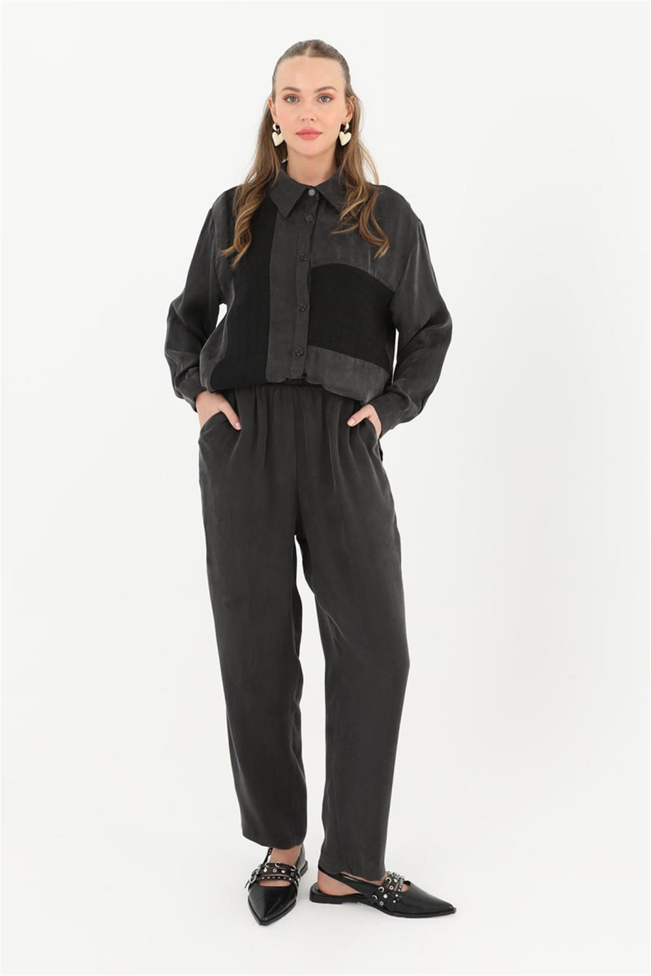 Beli Büzgülü Siyah Pantolon