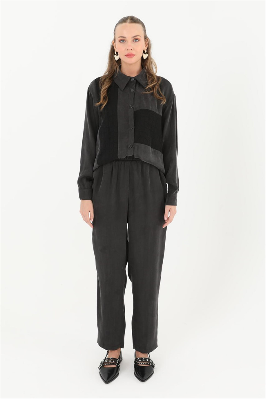 Beli Büzgülü Siyah Pantolon