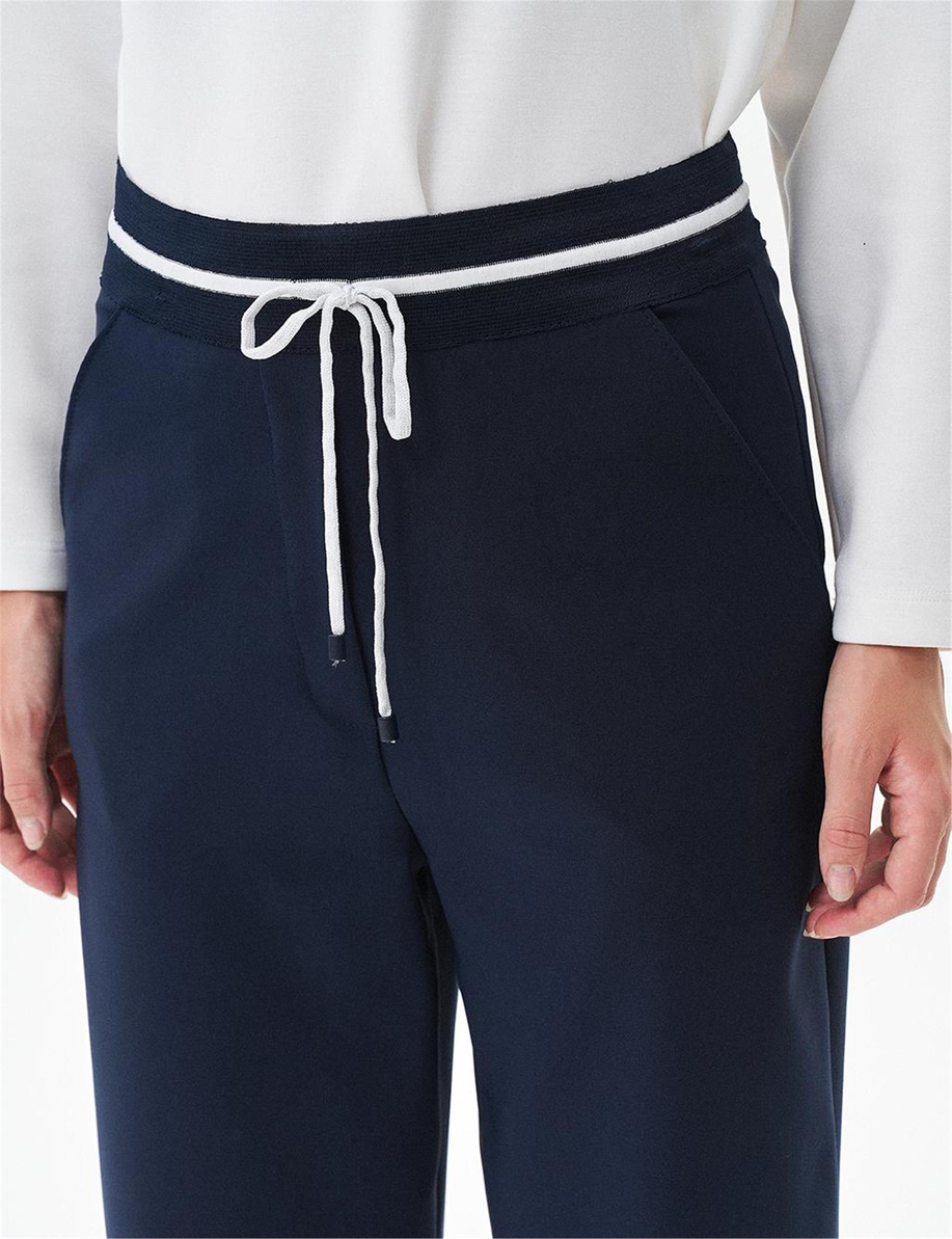 Beli Lastikli Bağcıklı Koyu Lacivert Pantolon