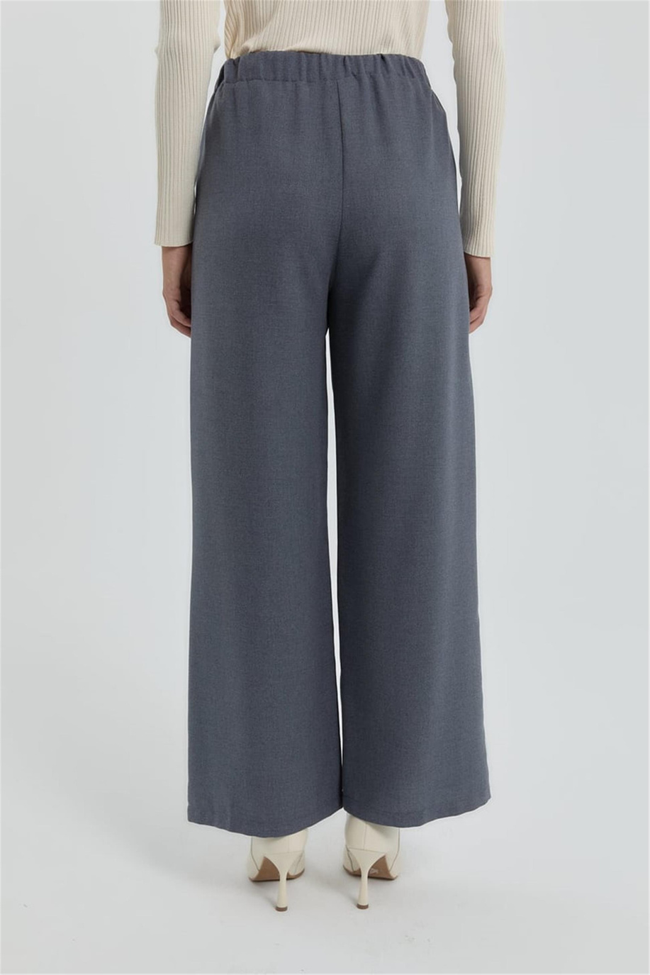 Beli Lastikli Bol Paça Pantolon Gri