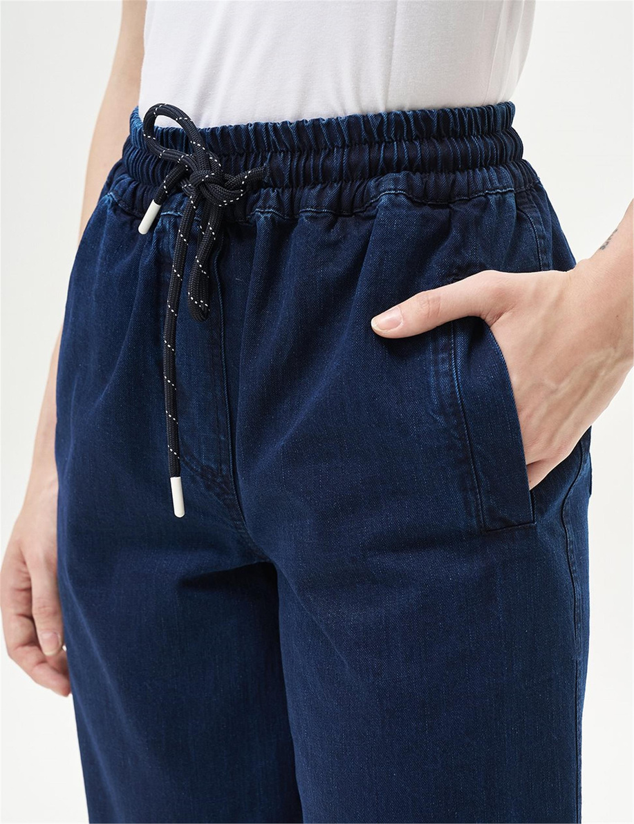 Beli Lastikli Denim Lacivert Pantolon