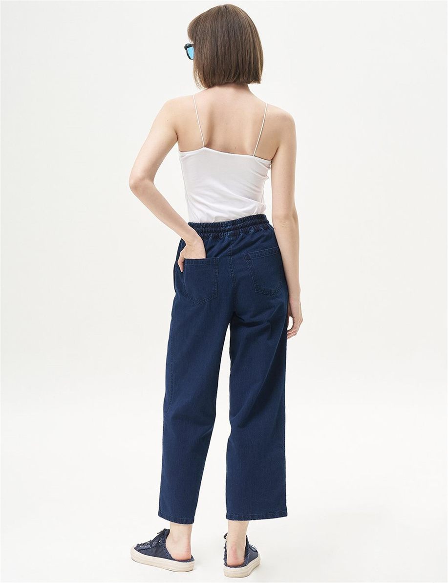 Beli Lastikli Denim Lacivert Pantolon