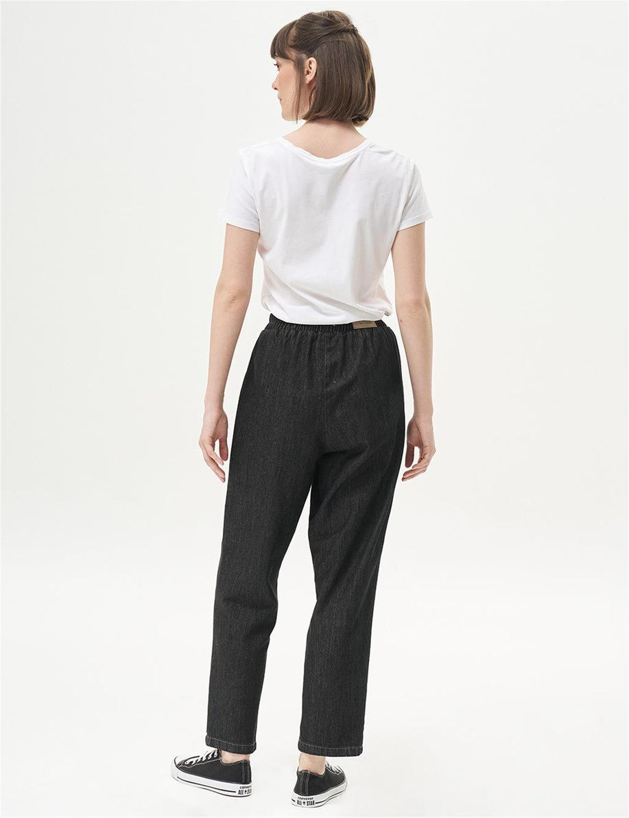 Beli Lastikli Denim Siyah Pantolon