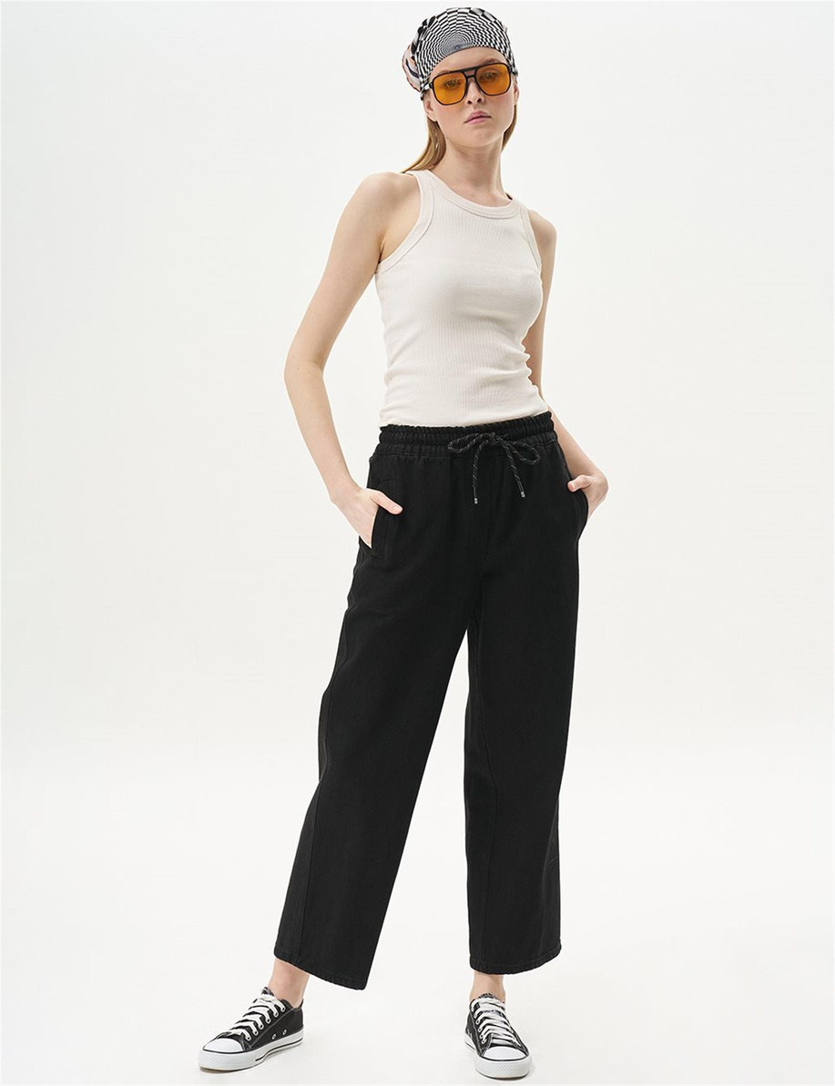 Beli Lastikli Denim Siyah Pantolon