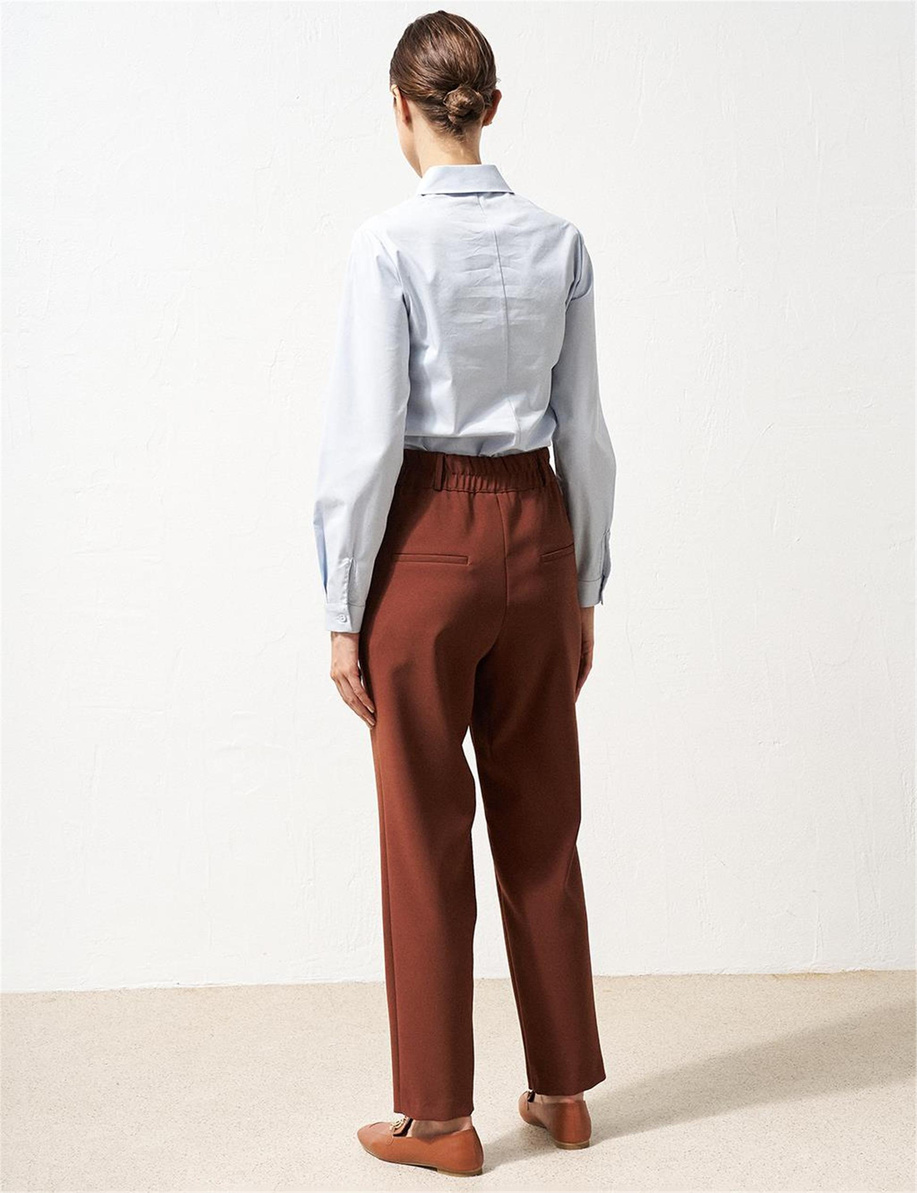 Beli Lastikli Havuç Kahve Pantolon